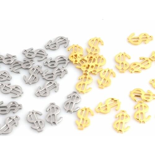 20pcs/lot 12X7mm Stainless Steel $ Dollar Sign Pendant Gold Silver Color Charms For Making DIY Jewelry Handmade Accessories ZU2