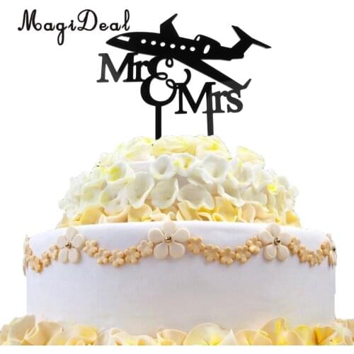 Romantic Mr Mrs Airplane Acrylic Cake Toppers Wedding Engagement Anniversary Party Cake Decorations