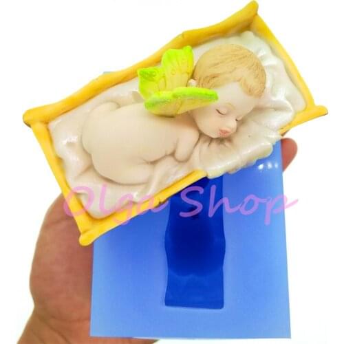 RYL025 86.6mm x 46.7mm x 48.8mm 3D Sleeping Baby Angel Silicone Mold Fondant Cake Decoration Candy Resin Clay Aromatherapy Soap