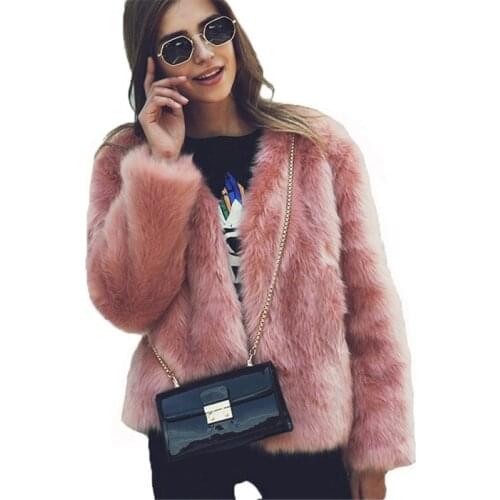2018 Warm Fox Faux Fur Elegant Pink Coat Women Autumn Winter Chic Fluffy Fake Fur Jacket Female Plus Size Hairy Overcoat D414