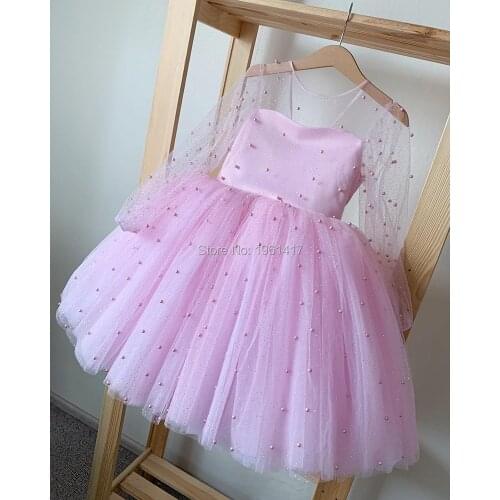 Toddler Baby Girl Tulle Flower Dress Party Gown Bridesmaid Kids Dress Christmas Party Beading Dress Photography Props 1-6Y