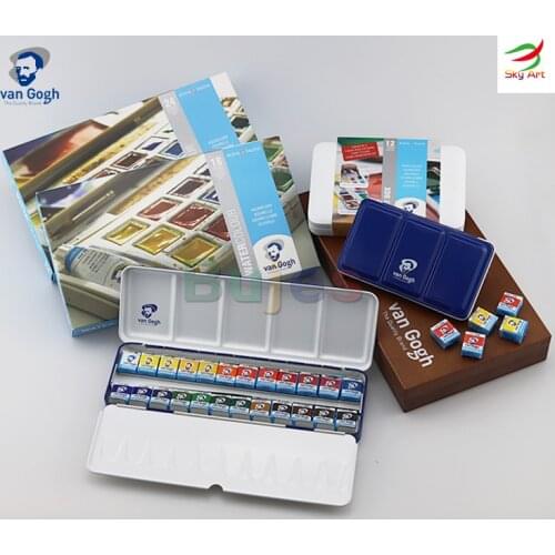 Van Gogh Watercolor Paint Set,Plastic Pocketbox,12-Half Pan+3-Half Pan Bonus General Selection,12-Half Pan Metallic/Interference