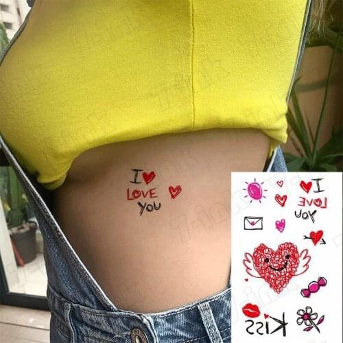 Waterproof TemporaryTatoo Sticker Couple Red Lips Sun Heart Candy Kiss Art Tattoo Water Transfer Fake Flash Tatto For Man Women