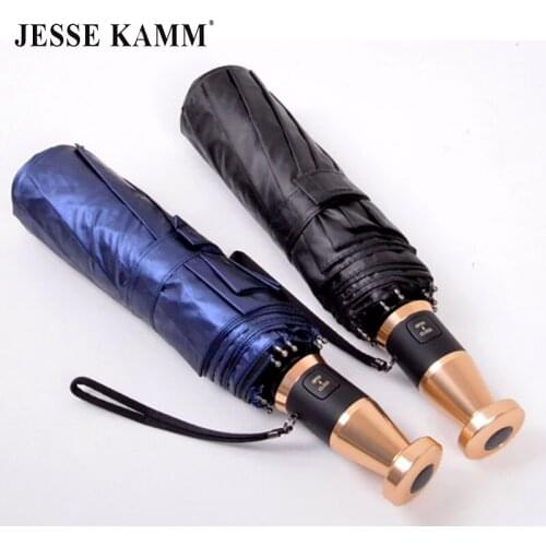 JESSE KAMM Fully-automatic Strong Windproof Three-folding Umbrella High Quality 10 Spoke UV-Protection Umbrella For Business Men