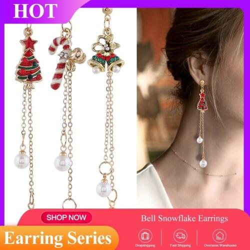 1 Pair Women Christmas Earrings Series Bell Christmas Tree Sled Earrings Alloy Drop Oil Snowflake Earrings Jewelry Gift New 2021