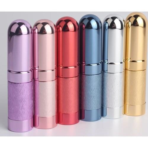 1Pc 6ml Bullet Mini Perfume Spray Bottle Aluminum Portable Empty Bottle For Travel Lipstick Shape Non-slip Cosmetic Containers