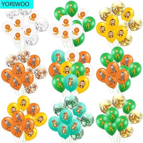 10pc Jungle Animal Monkey Lion Tiger Latex Balloon Confetti Happy Birthday Party Decorations Kids 1st Babyshower Baby Shower Boy