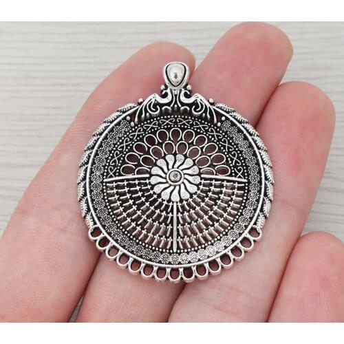 10 x Antique Silver Color Hollow Filigree Round Multi Strand Connector Pendants for Necklace Jewelry Making 46x40m