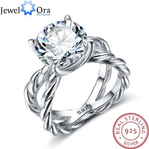 Hemp Rope Shape 12mm 6.5 CT Hearts Arrows CZ 925 Sterling Silver Engagement Rings For Women Wedding Gift(JewelOra RI102326)