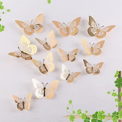 12pcs 3D Hollow Butterfly Wall Sticker DIY Living Room Decoration Wall Switch Stickers Birthday Party Wedding Decor Kids Room