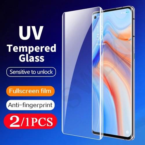 2/1Pcs full cover UV Glass for OPPO Reno 6 5 pro plus phone screen protector Reno 4 3 pro 5G UV Tempered glass protective film