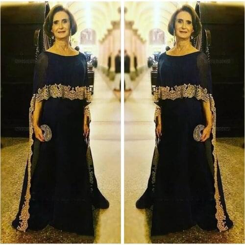 2019 Modest Dark Navy Slim Mother Dresses With Gold Lace Appliques Long Formal Brides Mother Maxi Party Gowns Cheap Vestidos