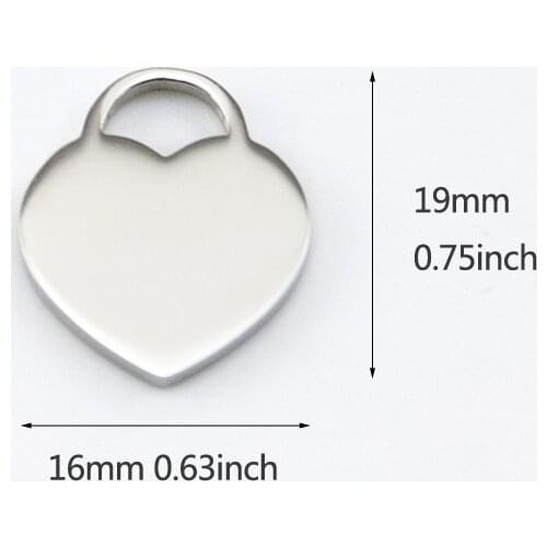 50pcs Fashion diy jewelry pendant burnish polished mini heart tag Necklace Pendant for women stainless steel Metal wholesale