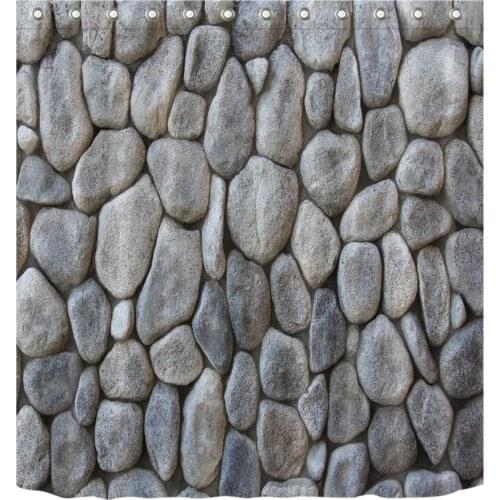 72'' Bathroom Waterproof Fabric Shower Curtain 12 Hooks Sight Blocking Bath Accessory Sets Anti-Mildew Rustic Gray Stones Wall