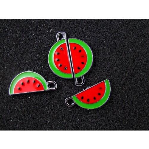 AE767 Mix Color 100Pcs Alloy Metal Enamel Watermelon Charms Pendant 25x12mm bead
