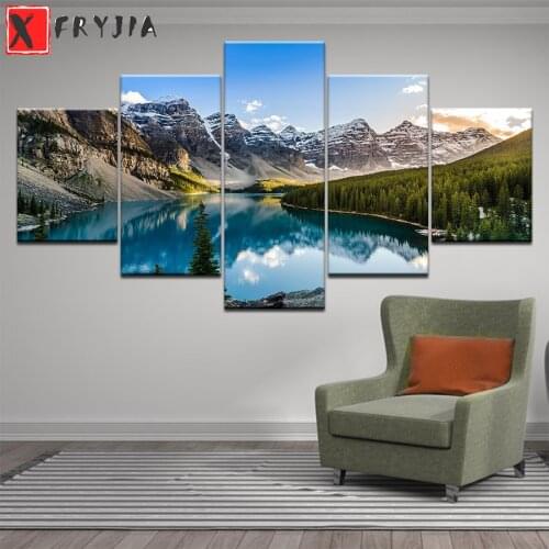 Diamond Mosaic Natural scenery, mountains,lakes forests round drill Cross Stitch Diamond Painting Full Square Decor For Home5pcs