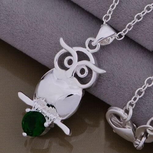 AN941 Hot sterling Necklace fashion jewelry pendant owl set with stone /hlwaqdda bqiakhpa silver color