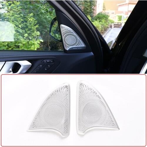 2pcs Aluminum Alloy Car Door Tweeter Speaker Cover Trim Sticker Silver For BMW X5 X7 G05 G07 2019-2020 Car Speaker Accessories
