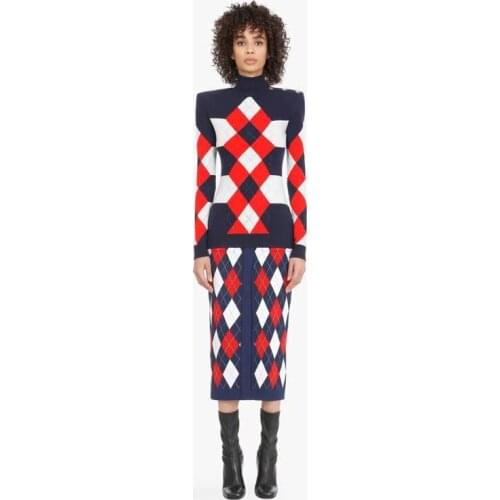 Free Shipping wholesale New Suits Pattern Jacquard Long Sleeve Bandage Top&Skirt Fashion Cocktail Party Two Piece Set Dress