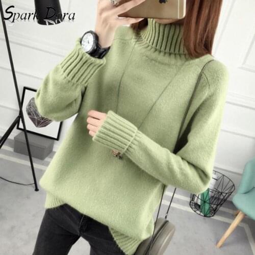 Free Shipping Sweater Women Autumn Winter New High Collar Bottoming Thickened Casual Long Sleeve Comfort Solid Color Pullover