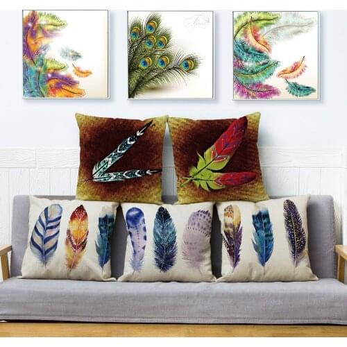 Colorful Feather Cushion Cover Pillow Case Peacock Feather Home Decorative Pillow Cover for Sofa Car Linen Pillowcase 45*45cm