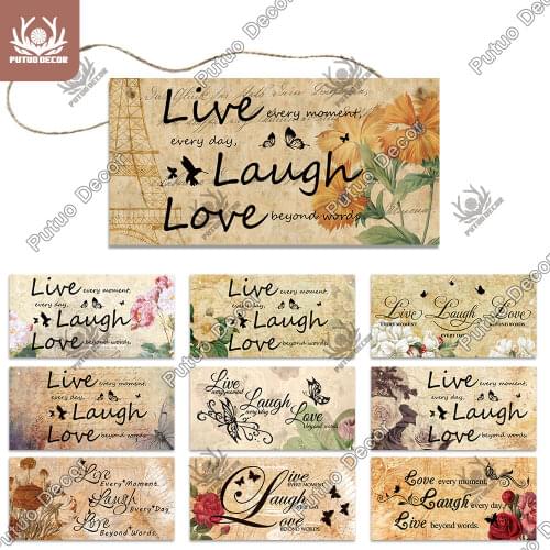Putuo Decor Quote Wooden Signs Family Live Laugh Love Friendship Gifts for Wooden Pendant Sweet Home Wood Art Wall Decoration