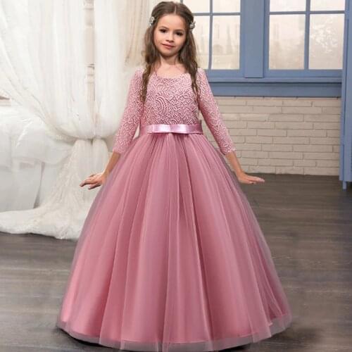2021 Summer Long Sleeve Bridesmaid Kids Dresses For Girls Elegant Princess Dress Clothes Wedding Party Girl Dress 14 10 12 Years