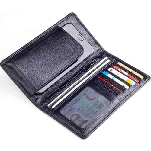 Genuine Leather Long Wallet with Mobile Phone Holder Big Mens Wallet Card Holder with Mobile Phone Compartment Hand Wallet