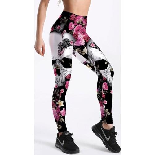 Women printed flower skull Workout Leggings Sexy Workout Jeggings Fitness Legging plus size