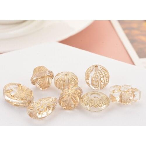 DoreenBeads Retail Acrylic Beads Pumpkin Leaf Golden Stripe Pattern Loose Spacer Beads DIY Making Jewelry Accessories ,100PCs