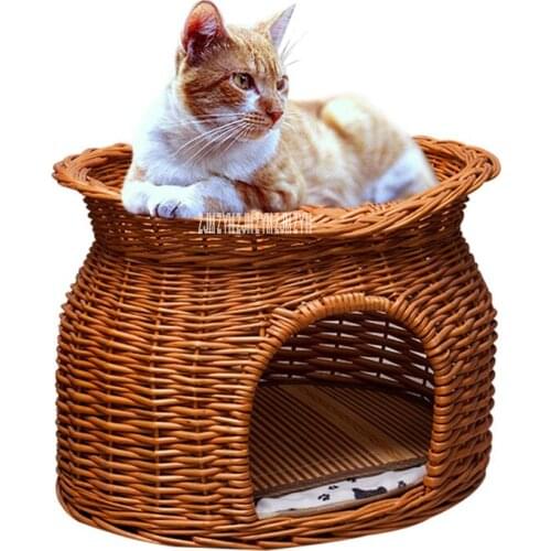 Double Layer Rattan Cat Nest Manual Rattan Cat House At All Seasons Wicker Pet Nest Washable Small Cute Dog Cat Willow Litter