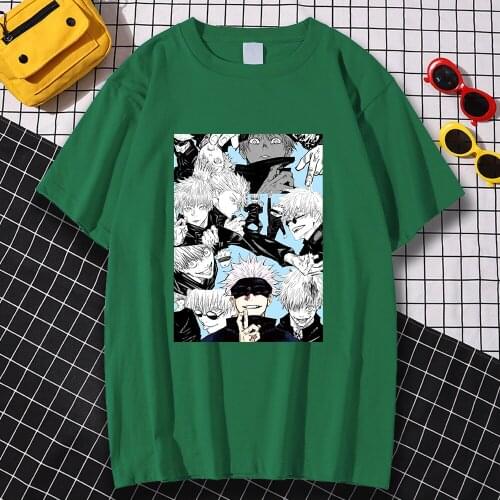 Fashion Vintage Mens Tees Shirts Spring Summer Tee Shirt Satoru Gojo Jujutsu Kaisen Prints Tops Short Sleeve Soft T-Shirt Mens