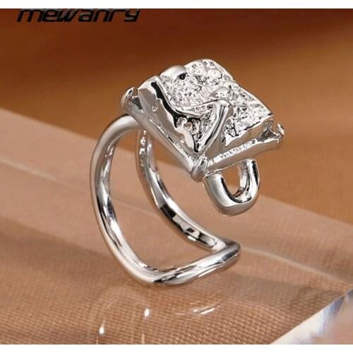 MEWANRY 925 Sterling Silver Rings Girl Accessories New Trendy Elegant Vintage Charming Irregular Texture Geometric Party Jewelry