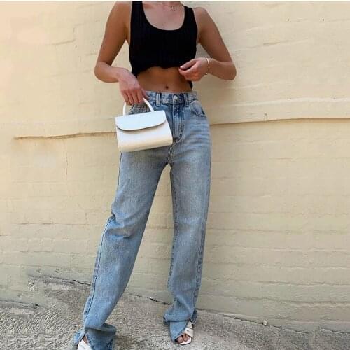 2020 Washed Denim Pants Jeans Women Boyfriend Jeans Casual Pants Split Long Pants Bottom Black Jeans