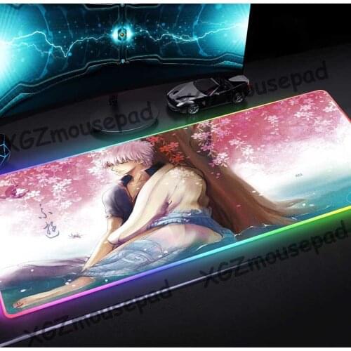 XGZ Large RGB Gaming Luminous Mouse Pad Black Lock Edge Anime Cherry Tree GINTAMA Custom Office Computer Desk Mat Non-slip Xxl