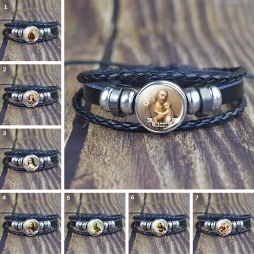 Christian Leather Bracelet St Joseph St Michael Religious Jewelry Men Women Bracelet Accessories Christian Church Souvenirs