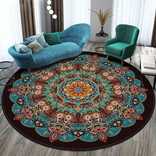 Round Carpet Mandala carpet rug bedroom bedside Bathroom Computer Chair Antislip Mat Floor Mat Romantic Home Decor Gray Yellow