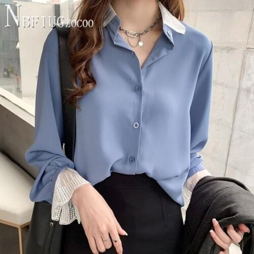 2020 New Spring Lace Patchwork Women Blouse Long Sleeve Female Bottoming Blouses