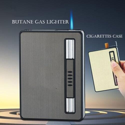 Windproof butane gas lighter automatic cigarette case hold 10 cigarettes box, multifunction Smoking Gadgets For man