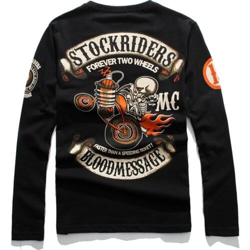 Mens Motorcycles Retro Punk Tshirt T shirts Tops Round Neck Long Sleeve Sanaruichi