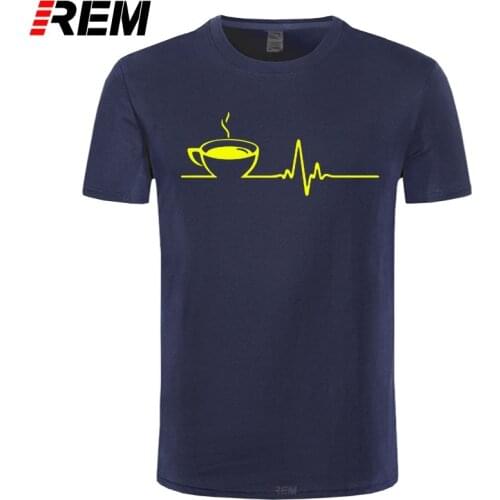 REM Coffee Heartbeat Tees Men Hip Hop Male T-shirt Summer Funny Printed T Shirts Casual O-Neck Short Sleeve Tops High Quality