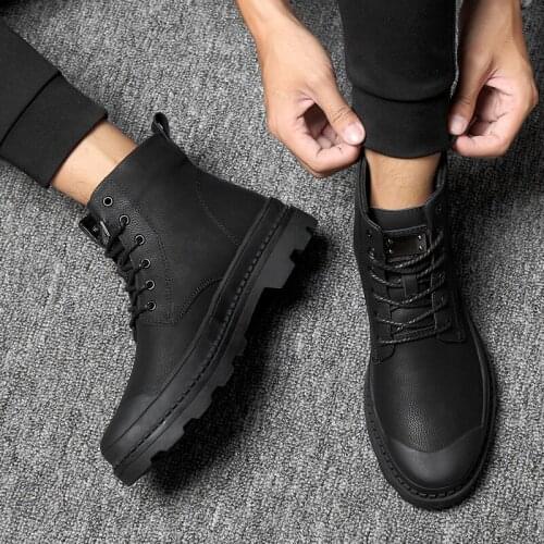 Mens Leather Work Boots Black Brown White Camel Male Snow Ankle Unisex Couples Drop shipping Winter Lace-up Boots Shoes