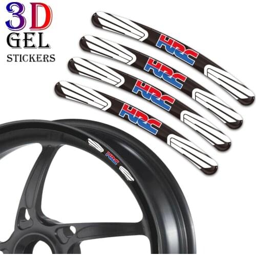 8PCS/Lot 3D Gel Motorcycle Wheel Hub Rim Strip Decal Reflective Car Sticker For 16 17 18 21 inch Wheel For Honda HRC CBR