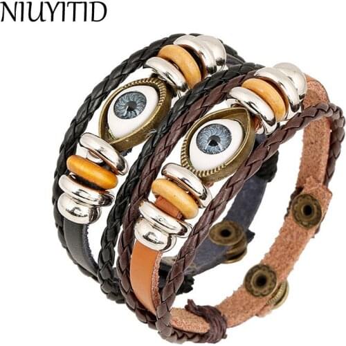 NIUYITID Turkish Leather Bracelet Bangle For Women Lucky Amulet Wristband Jewelry