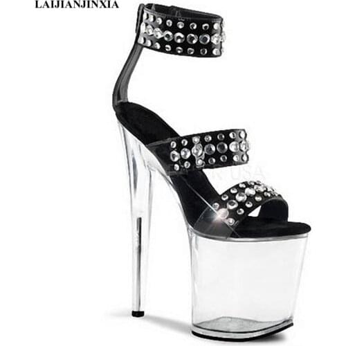 New rivet vamp decoration model table stage shoes/high thin heels 20cm sandals/crystal pole dancing, dancing shoes