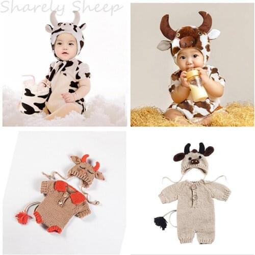 Newborn Photography Photo Shoots Rabbit Cow Outfits Clothes Infant Baby Boy Girl Photography Cartoon Costume fotografia Props