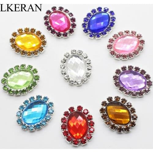 LKERAN New Metal Buttons 10pcs/Lot 15*20mm Oval Acrylic button Embellishment Handwork Button Decoration Mix Color
