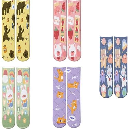 New Lovely Cartoon Animal Socks Cute Print Stuedents Bear Rabbit Strawberry Long Socks Cotton Harajuku Kawaii Crew socks