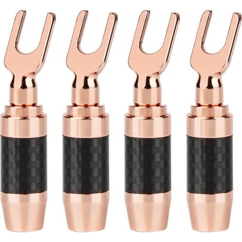 Banana Plug Male U/Y Spade Adapter Acoustic Terminal Carbon Fiber Copper Hifi Jack Audio Connectors Speaker DIY Screw Fork Spade