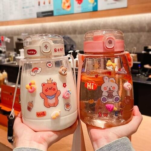 Simple Big-bellied Cup Plastic Cute Straw Girl with Portable Oversized Water Bottle Must-have Artifact